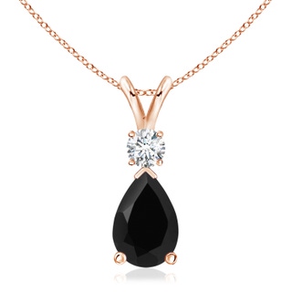 12x8mm AAA Prong-Set Black Onyx Teardrop V-Bale Pendant with Diamond in 18K Rose Gold