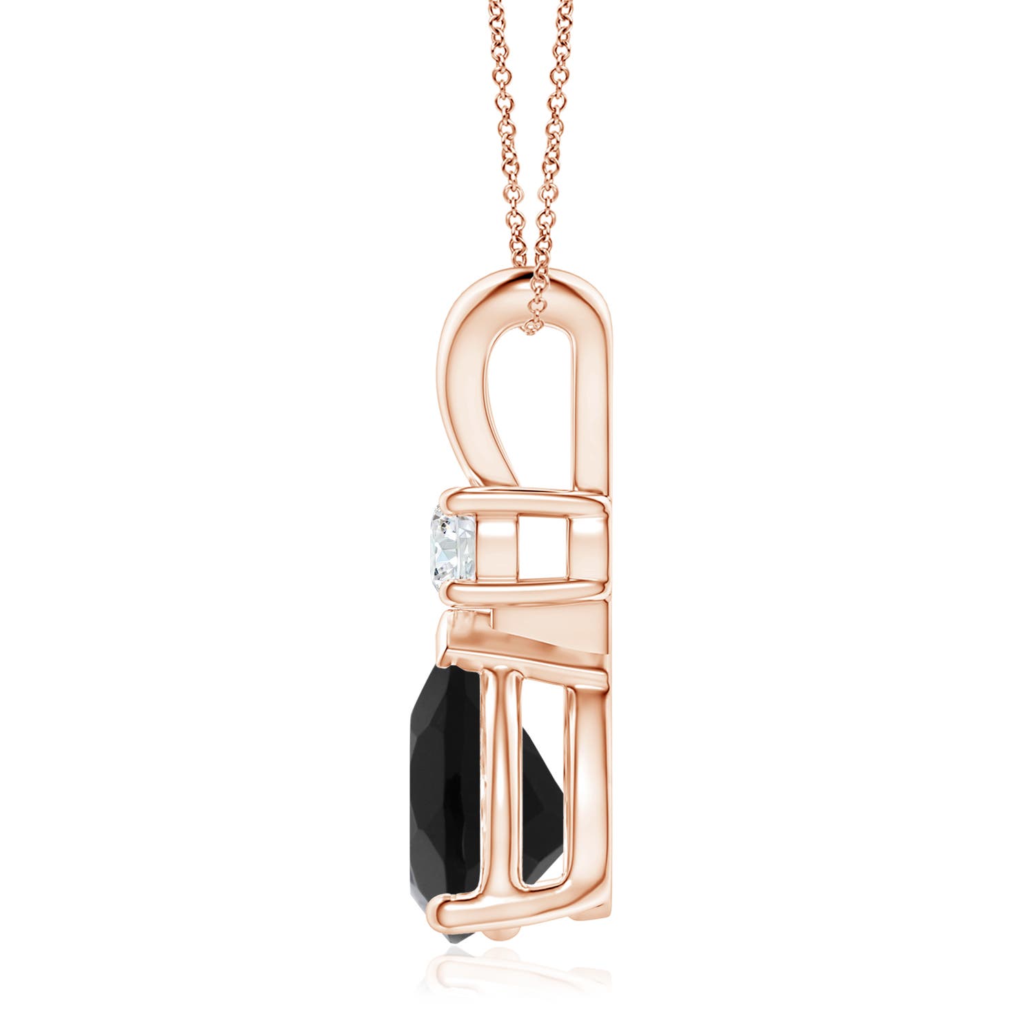 12x8mm AAA Prong-Set Black Onyx Teardrop V-Bale Pendant with Diamond in 18K Rose Gold