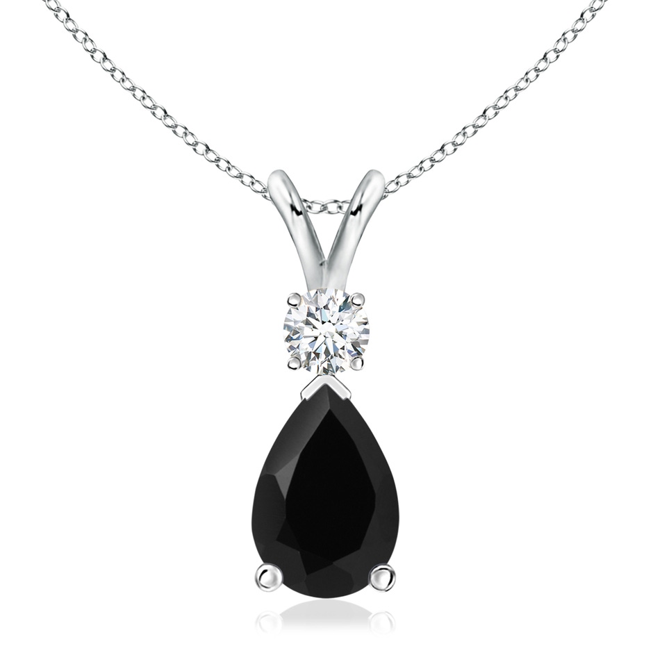 12x8mm AAA Prong-Set Black Onyx Teardrop V-Bale Pendant with Diamond in 18K White Gold 