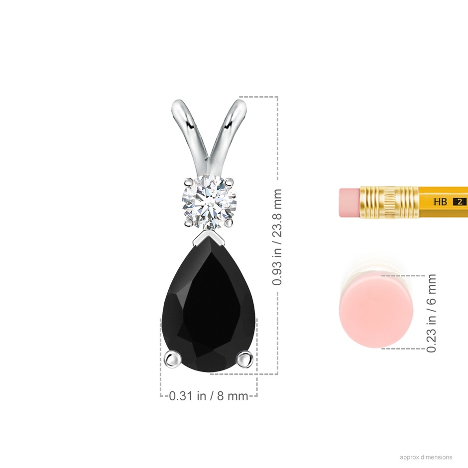 12x8mm AAA Prong-Set Black Onyx Teardrop V-Bale Pendant with Diamond in 18K White Gold ruler