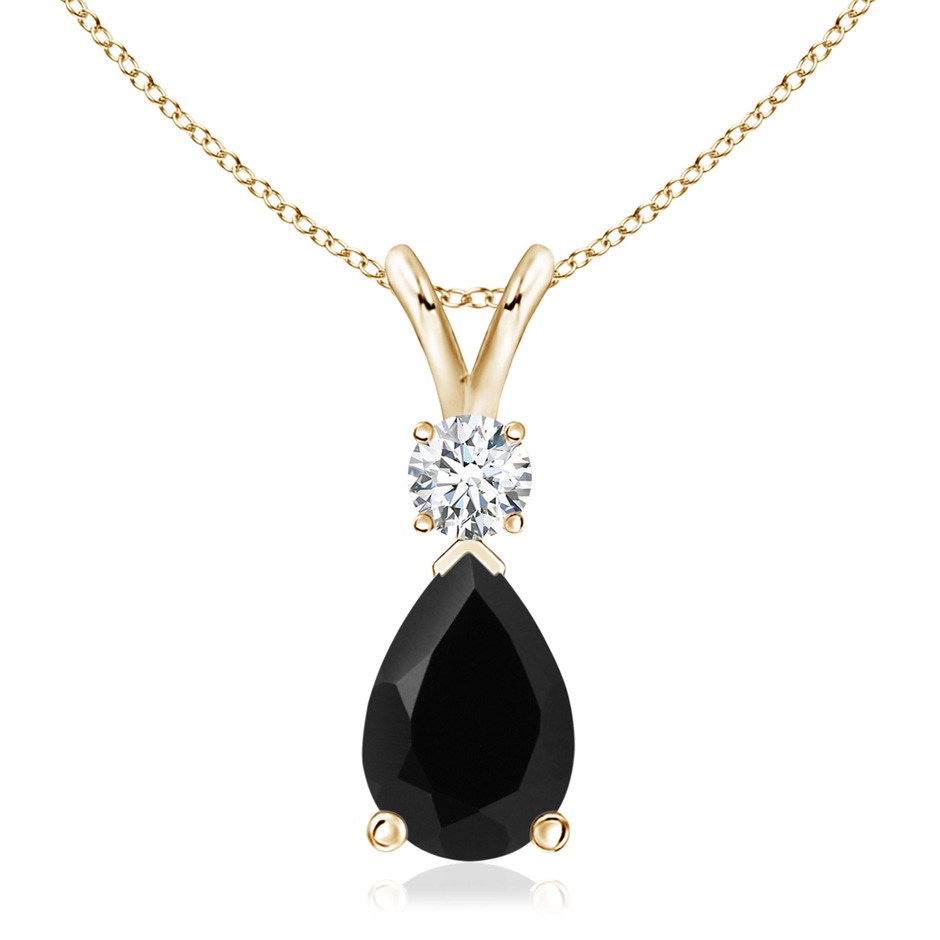 12x8mm AAA Prong-Set Black Onyx Teardrop V-Bale Pendant with Diamond in 18K Yellow Gold 