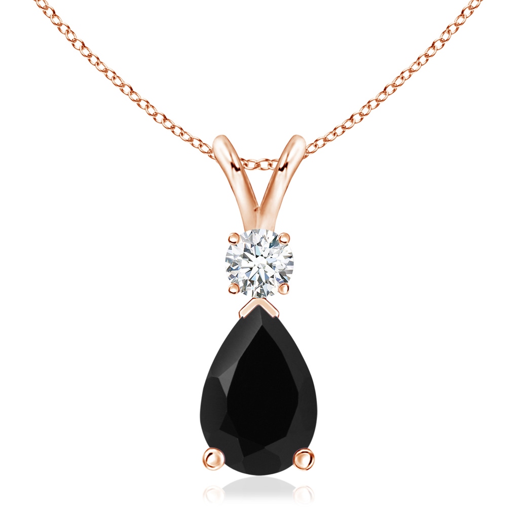 12x8mm AAA Black Onyx Teardrop Pendant with Diamond in Rose Gold 