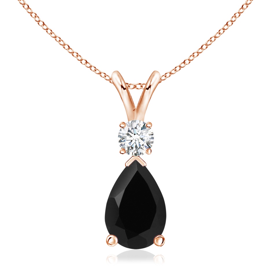 12x8mm AAA Prong-Set Black Onyx Teardrop V-Bale Pendant with Diamond in Rose Gold 