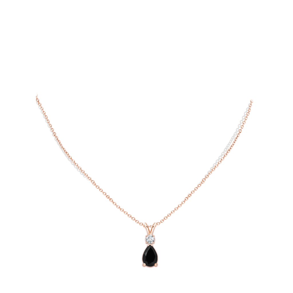 12x8mm AAA Black Onyx Teardrop Pendant with Diamond in Rose Gold Body-Neck