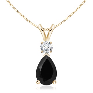 12x8mm AAA Black Onyx Teardrop Pendant with Diamond in Yellow Gold