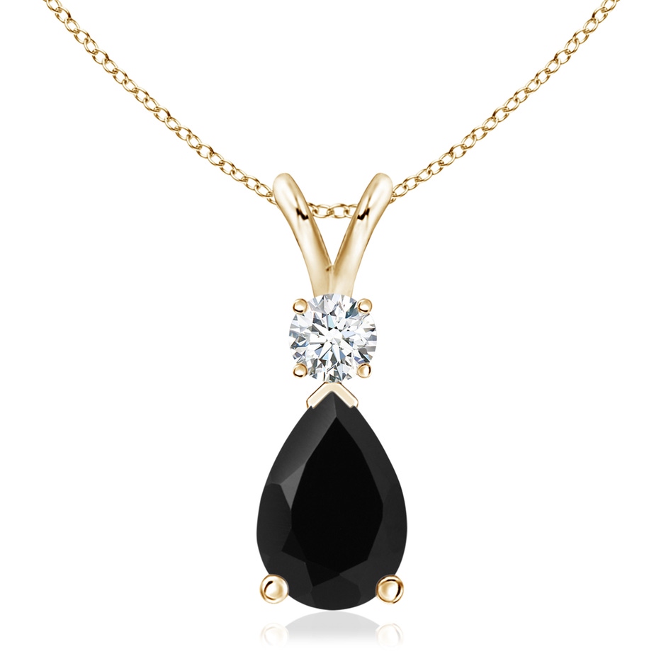 12x8mm AAA Black Onyx Teardrop Pendant with Diamond in Yellow Gold 