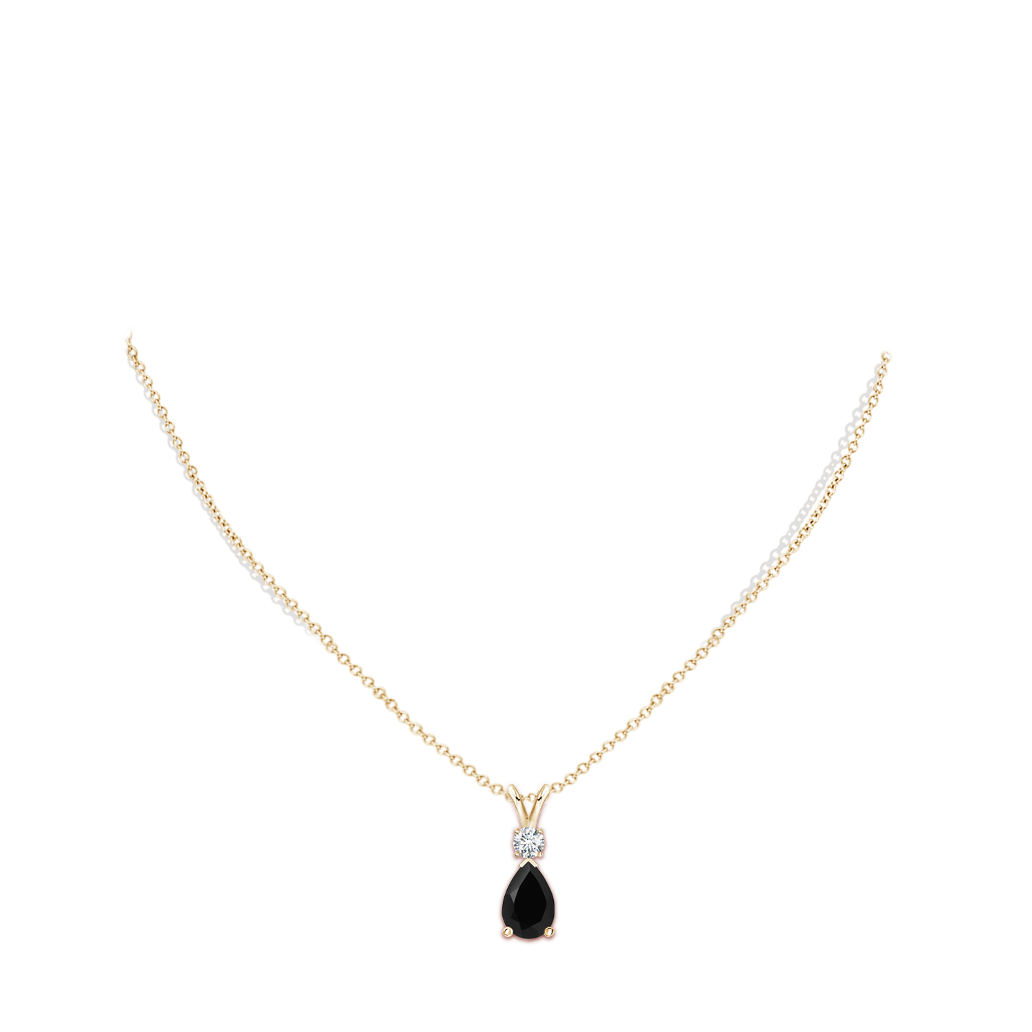 12x8mm AAA Prong-Set Black Onyx Teardrop V-Bale Pendant with Diamond in Yellow Gold - body_neck