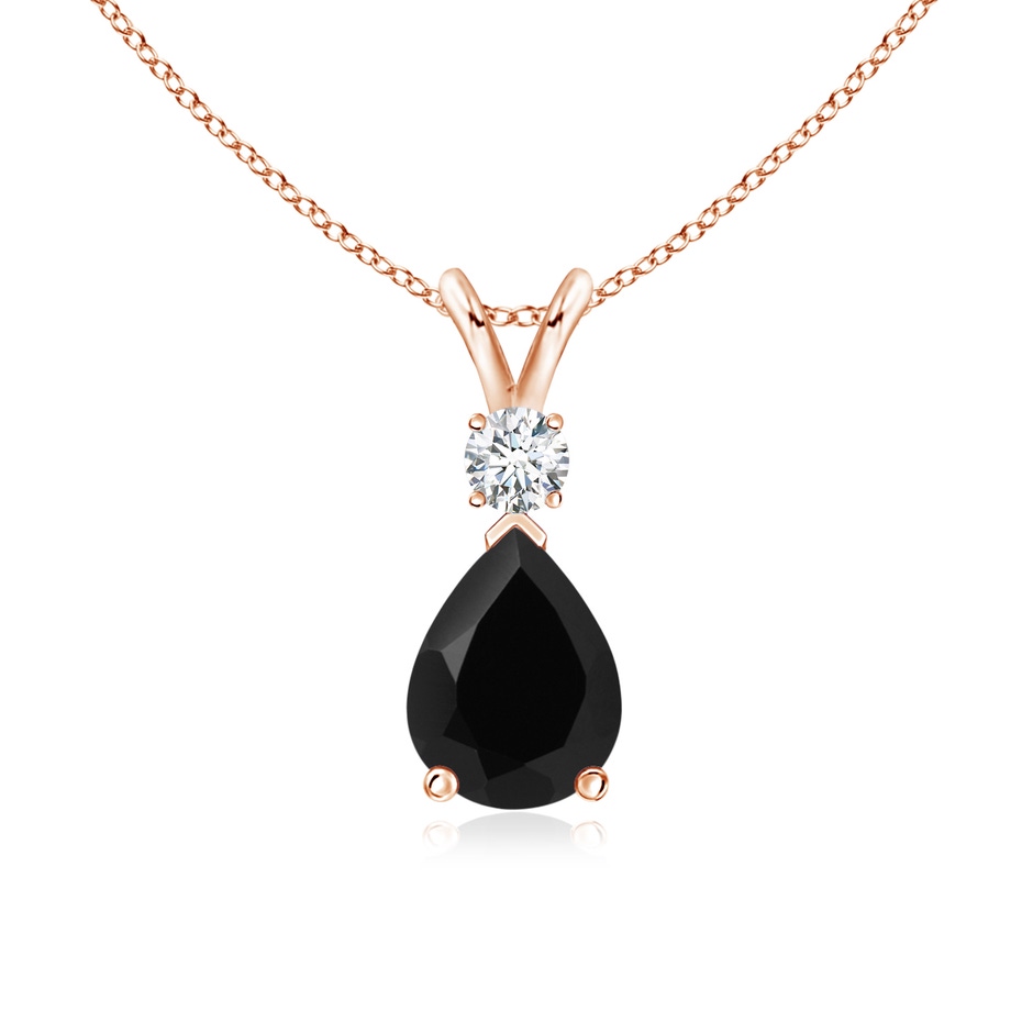 8x6mm AAA Prong-Set Black Onyx Teardrop V-Bale Pendant with Diamond in Rose Gold 