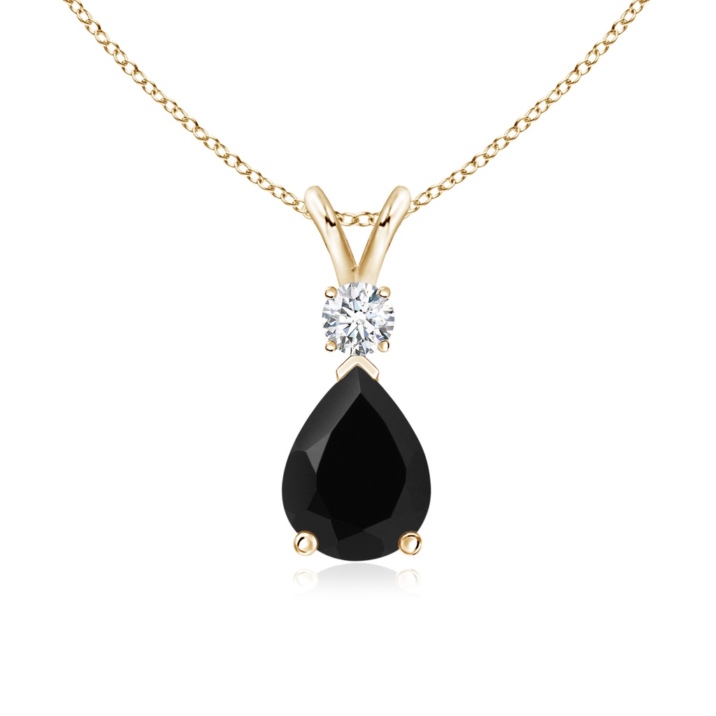 8x6mm AAA Black Onyx Teardrop Pendant with Diamond in Yellow Gold 