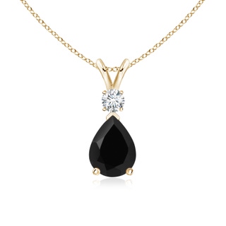 8x6mm AAA Black Onyx Teardrop Pendant with Diamond in Yellow Gold