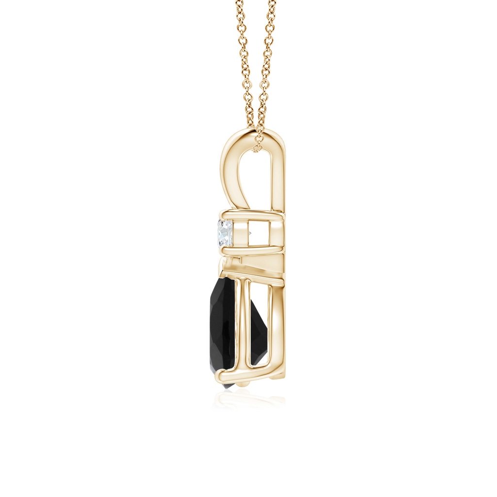 8x6mm AAA Prong-Set Black Onyx Teardrop V-Bale Pendant with Diamond in Yellow Gold - side 199