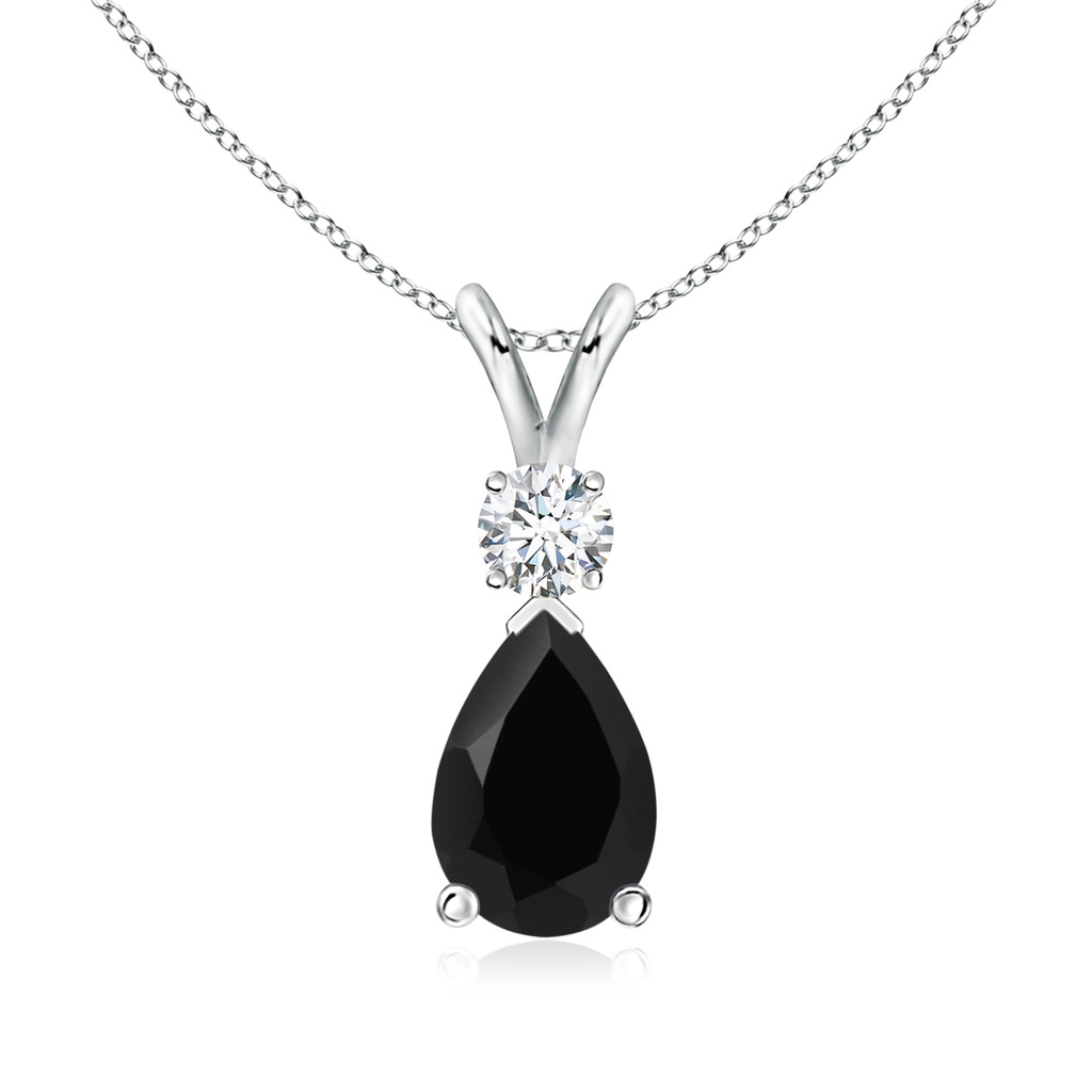 9x7mm AAA Black Onyx Teardrop Pendant with Diamond in White Gold