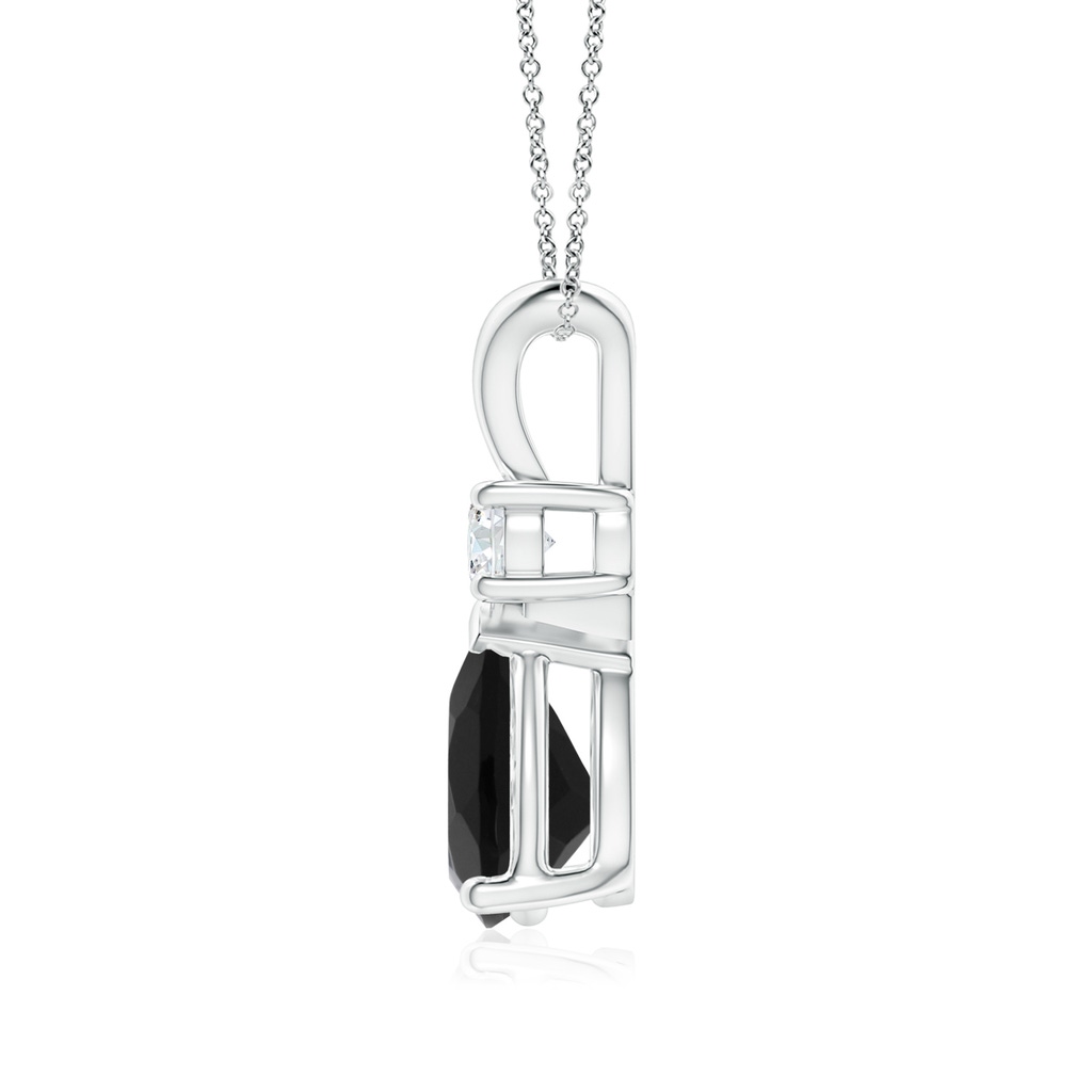 9x7mm AAA Prong-Set Black Onyx Teardrop V-Bale Pendant with Diamond in White Gold - side 199