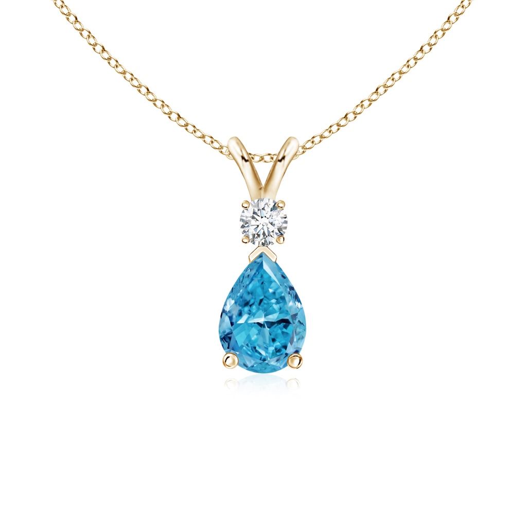 7x5mm AAAA Fancy Intense Blue Diamond Teardrop Pendant in Yellow Gold