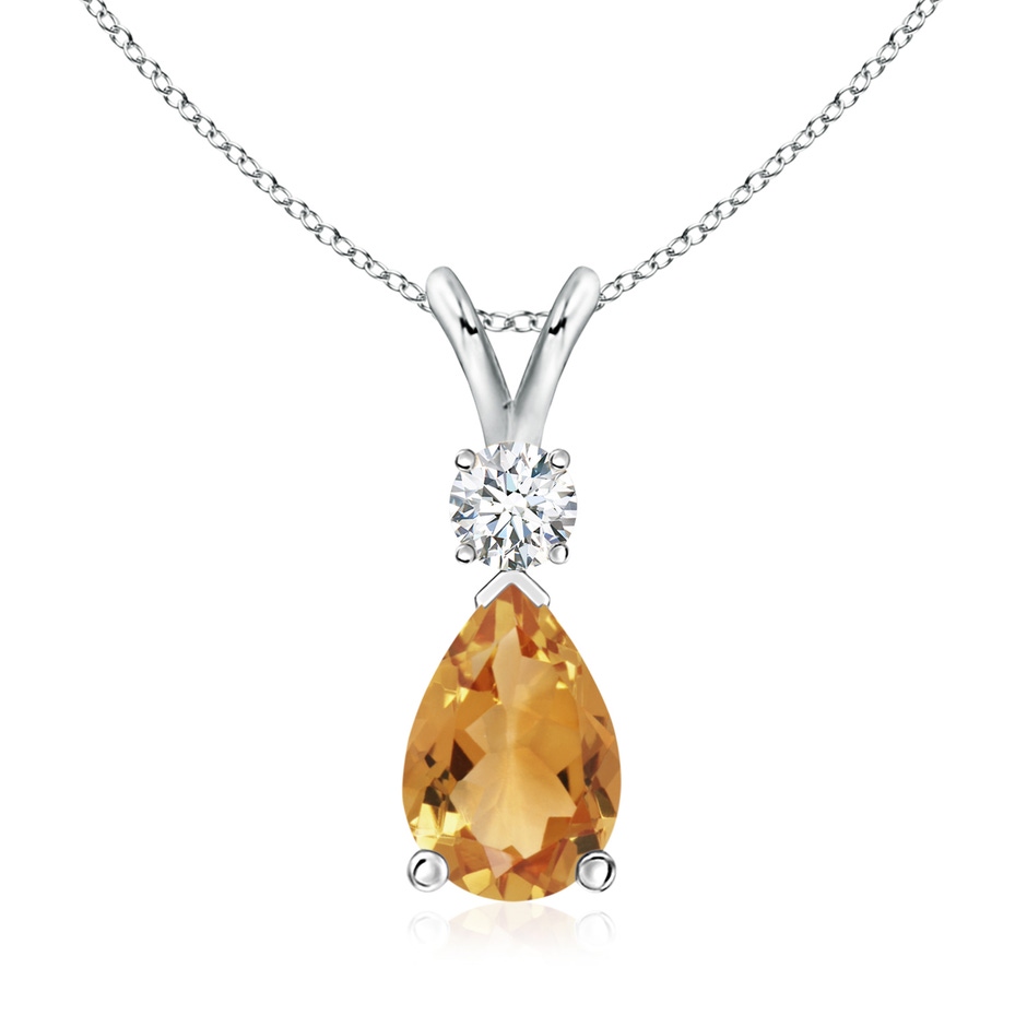 10x7mm A Prong-Set Citrine Teardrop V-Bale Pendant with Diamond in P950 Platinum 
