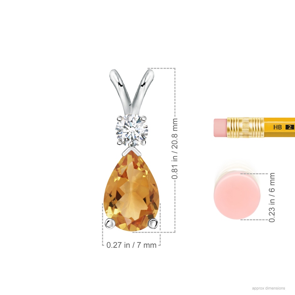 10x7mm A Prong-Set Citrine Teardrop V-Bale Pendant with Diamond in P950 Platinum ruler