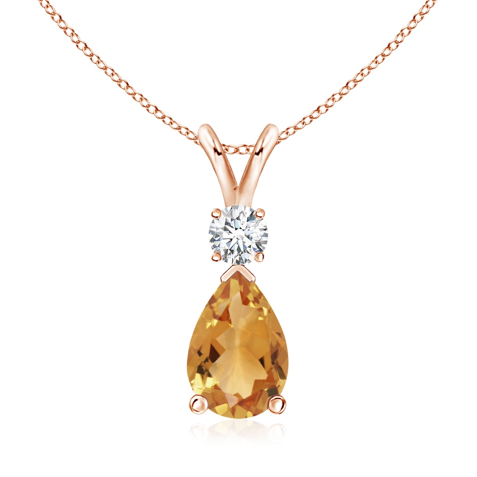 10x7mm A Prong-Set Citrine Teardrop V-Bale Pendant with Diamond in Rose Gold 