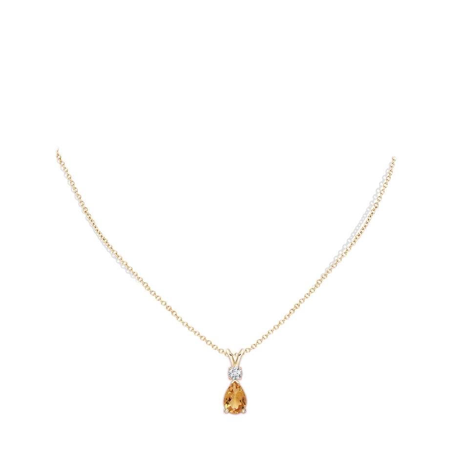 10x7mm A Prong-Set Citrine Teardrop V-Bale Pendant with Diamond in Yellow Gold pen