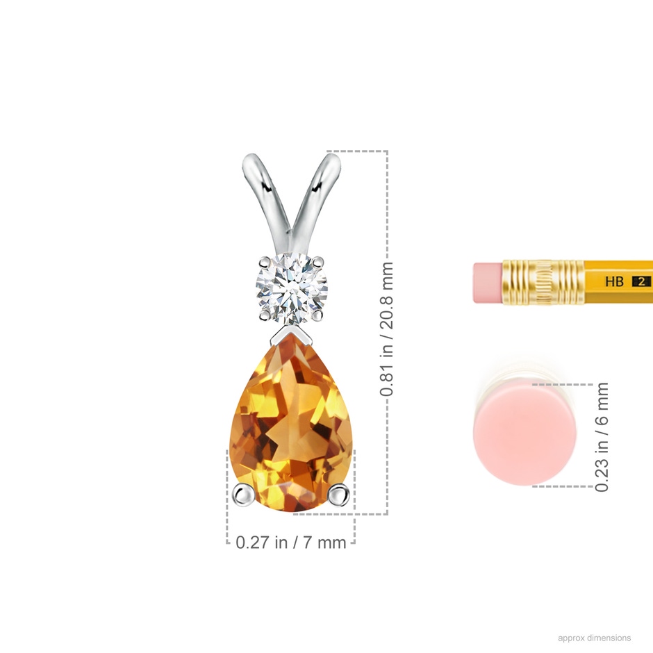 10x7mm AA Prong-Set Citrine Teardrop V-Bale Pendant with Diamond in P950 Platinum ruler