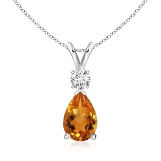 10x7mm AAA Citrine Teardrop Pendant with Diamond in 9K White Gold