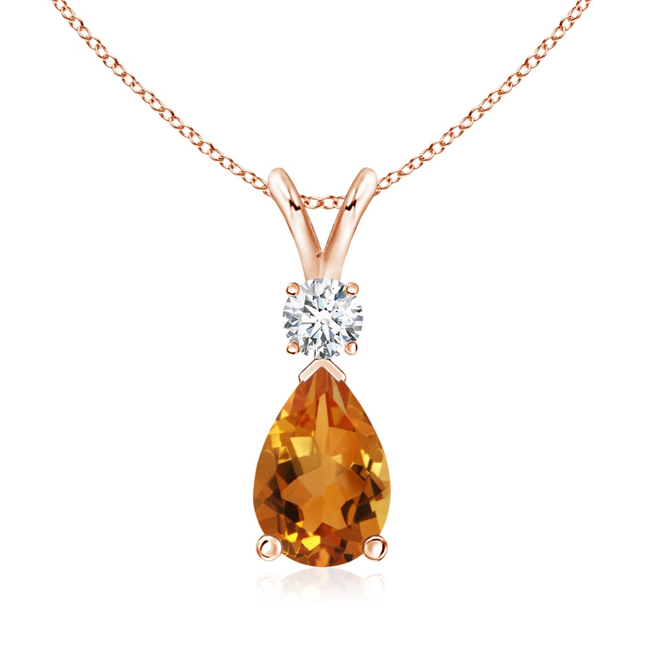 10x7mm AAA Prong-Set Citrine Teardrop V-Bale Pendant with Diamond in Rose Gold 