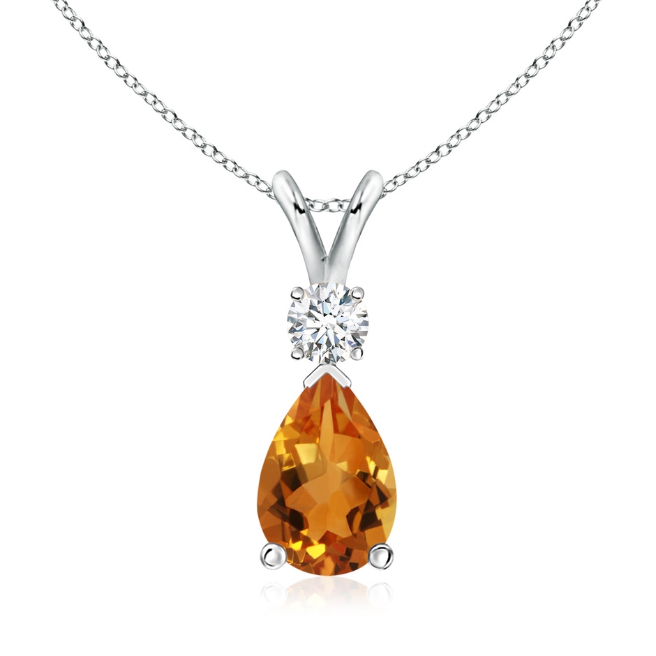 10x7mm AAA Prong-Set Citrine Teardrop V-Bale Pendant with Diamond in White Gold 