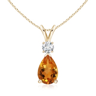 10x7mm AAA Citrine Teardrop Pendant with Diamond in Yellow Gold