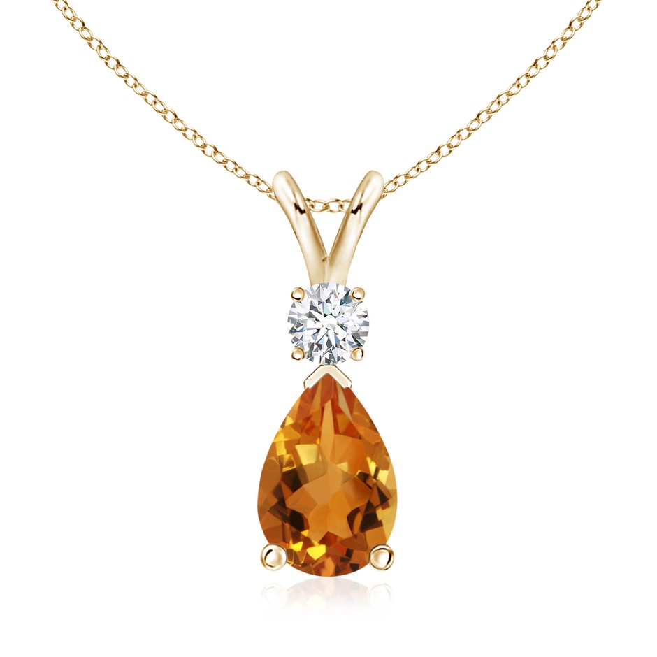 10x7mm AAA Prong-Set Citrine Teardrop V-Bale Pendant with Diamond in Yellow Gold 