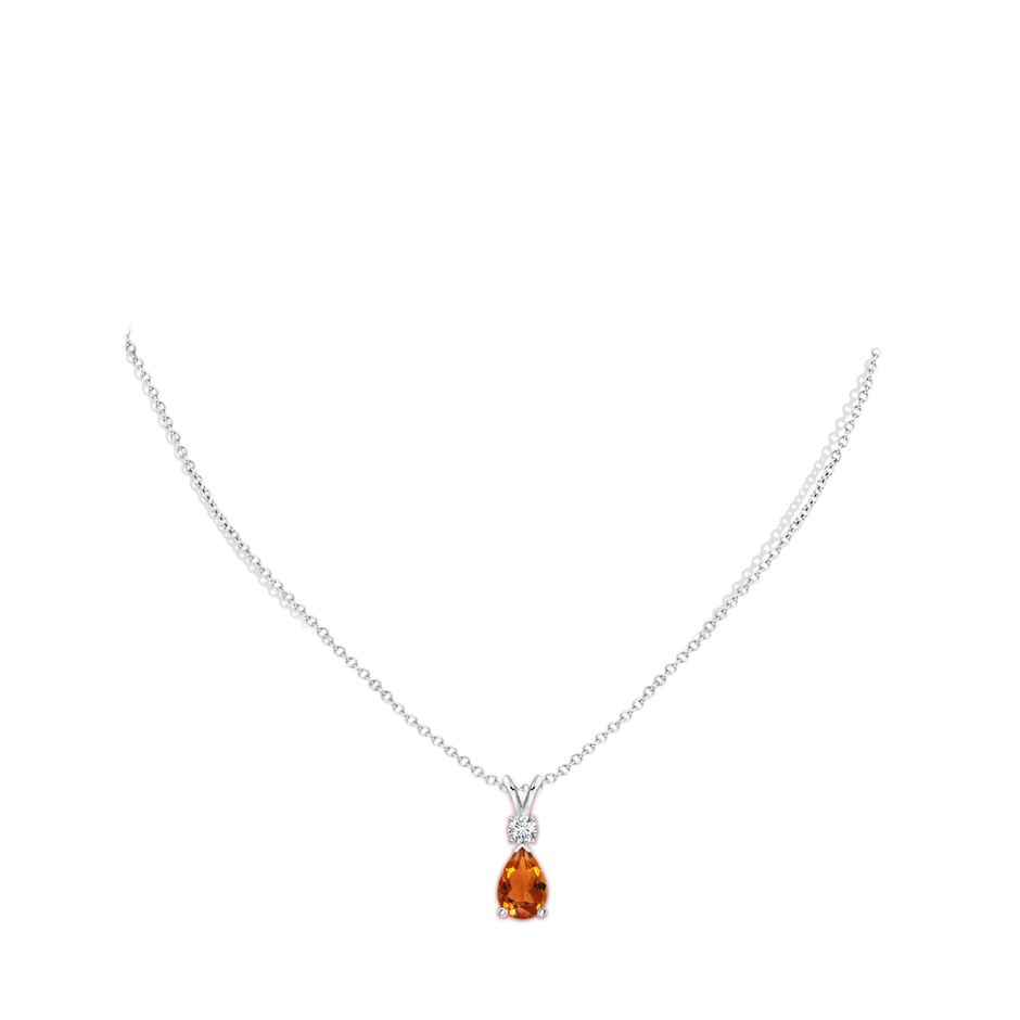 10x7mm AAAA Prong-Set Citrine Teardrop V-Bale Pendant with Diamond in 18K White Gold pen