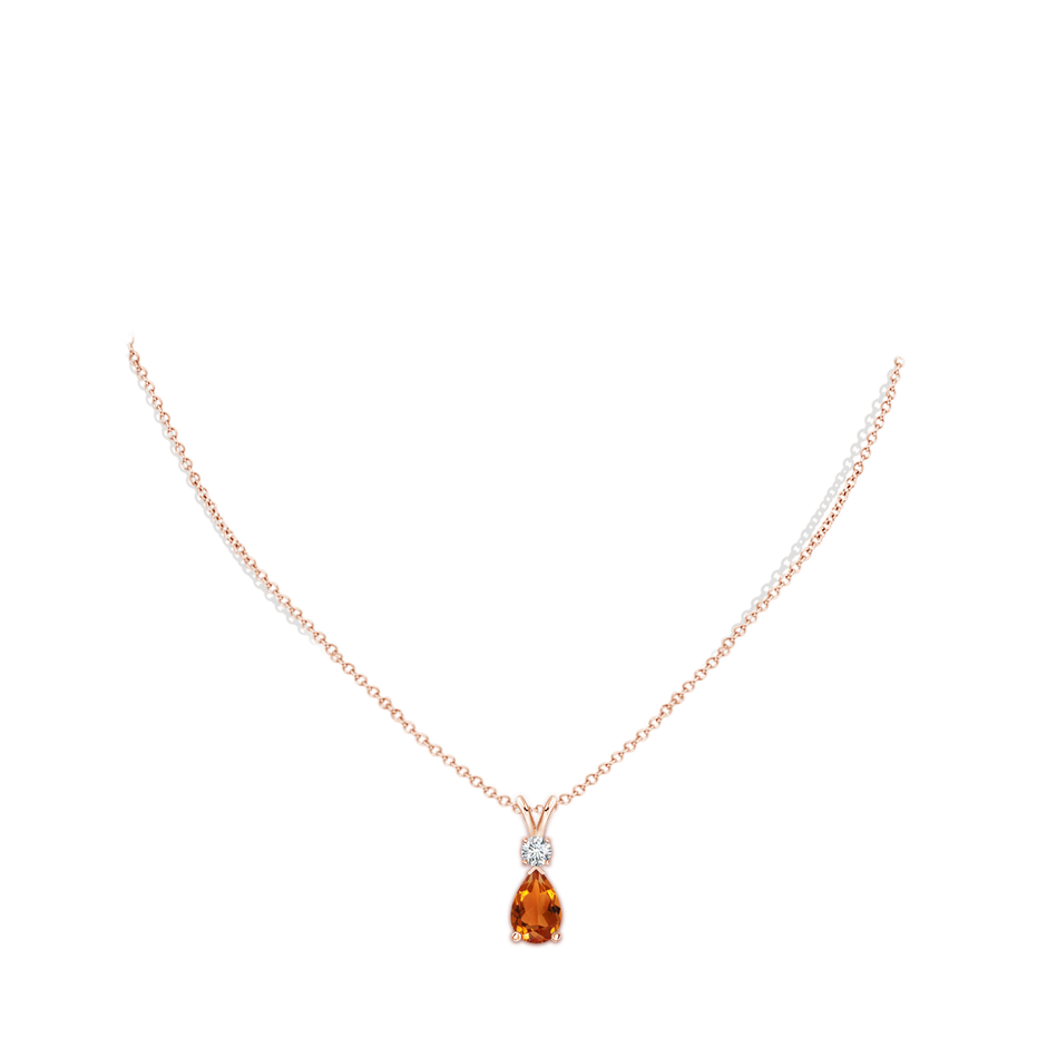 10x7mm AAAA Prong-Set Citrine Teardrop V-Bale Pendant with Diamond in Rose Gold pen