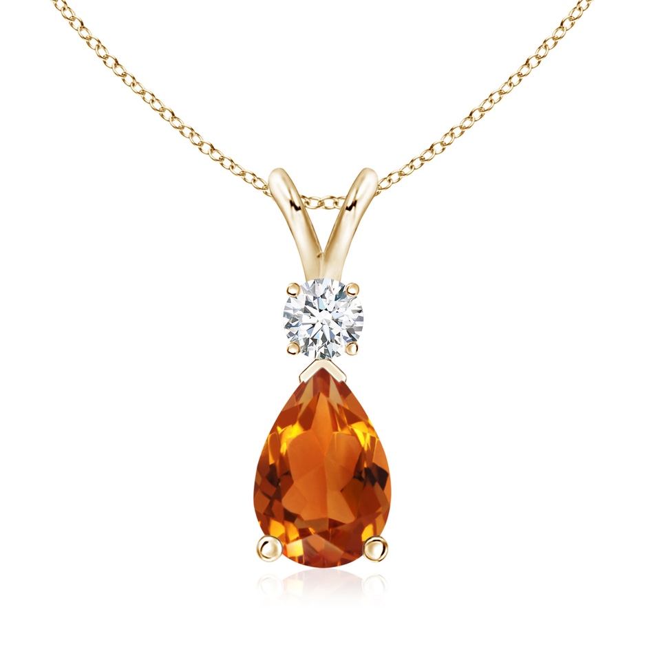 10x7mm AAAA Prong-Set Citrine Teardrop V-Bale Pendant with Diamond in Yellow Gold 