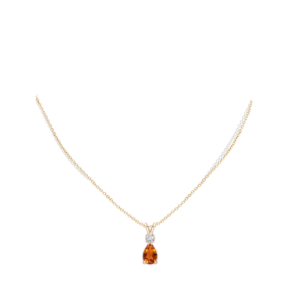 10x7mm AAAA Prong-Set Citrine Teardrop V-Bale Pendant with Diamond in Yellow Gold pen