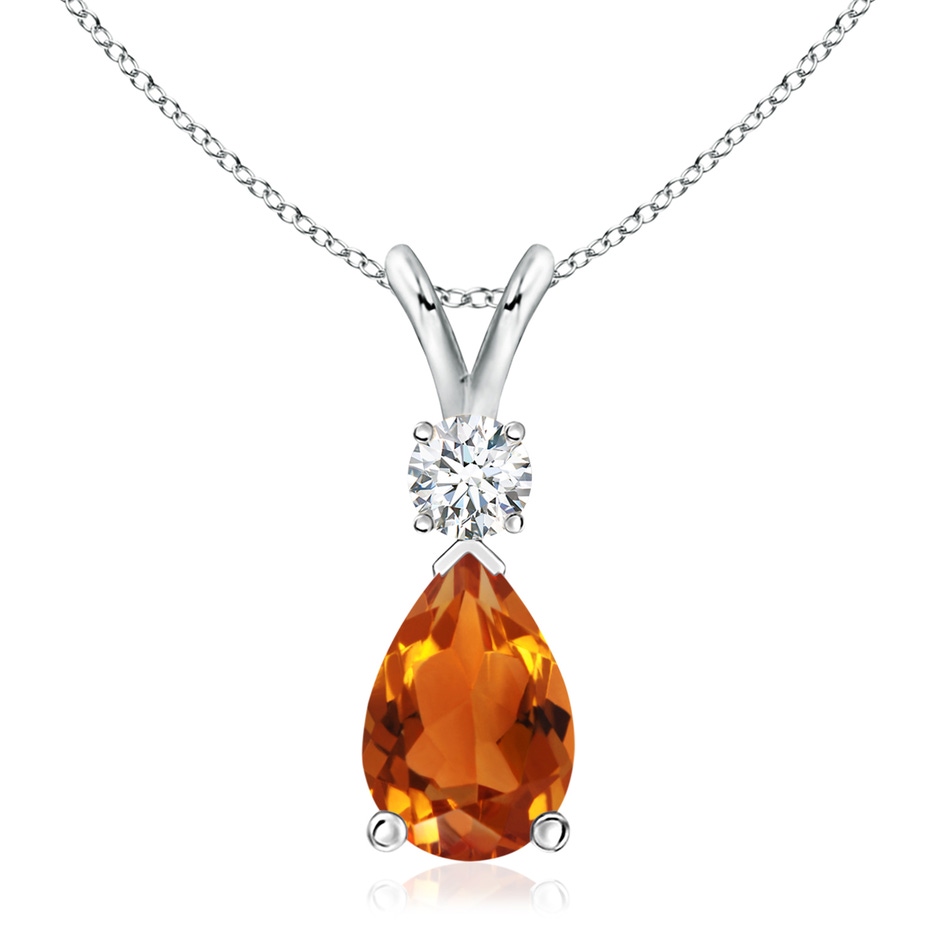 12x8mm AAAA Prong-Set Citrine Teardrop V-Bale Pendant with Diamond in P950 Platinum 