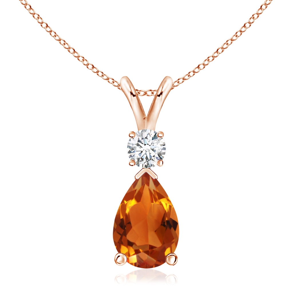 12x8mm AAAA Citrine Teardrop Pendant with Diamond in Rose Gold 