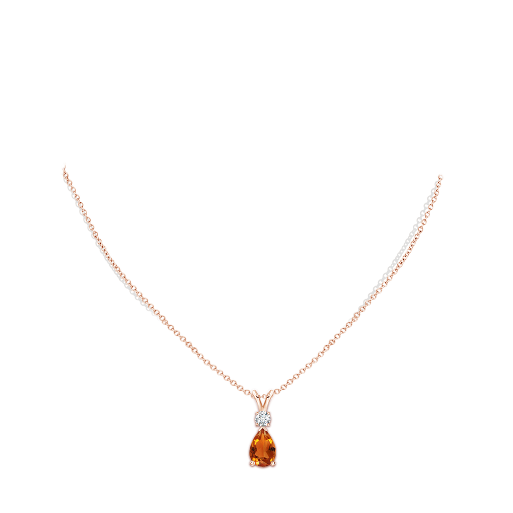 12x8mm AAAA Citrine Teardrop Pendant with Diamond in Rose Gold Body-Neck