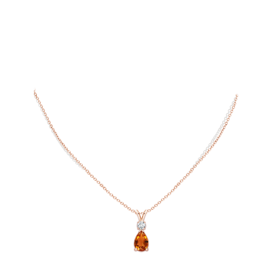 12x8mm AAAA Citrine Teardrop Pendant with Diamond in Rose Gold body-neck