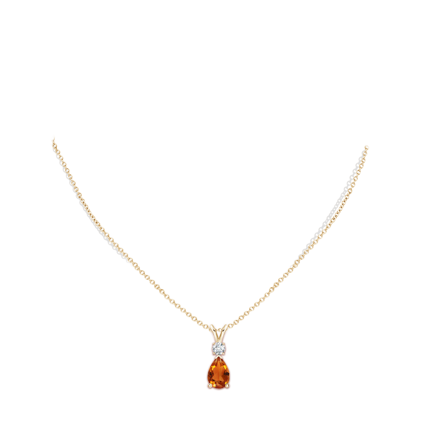 12x8mm AAAA Prong-Set Citrine Teardrop V-Bale Pendant with Diamond in Yellow Gold - body_neck