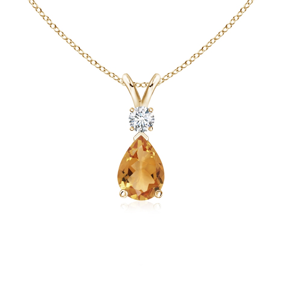 7x5mm A Prong-Set Citrine Teardrop V-Bale Pendant with Diamond in Yellow Gold 