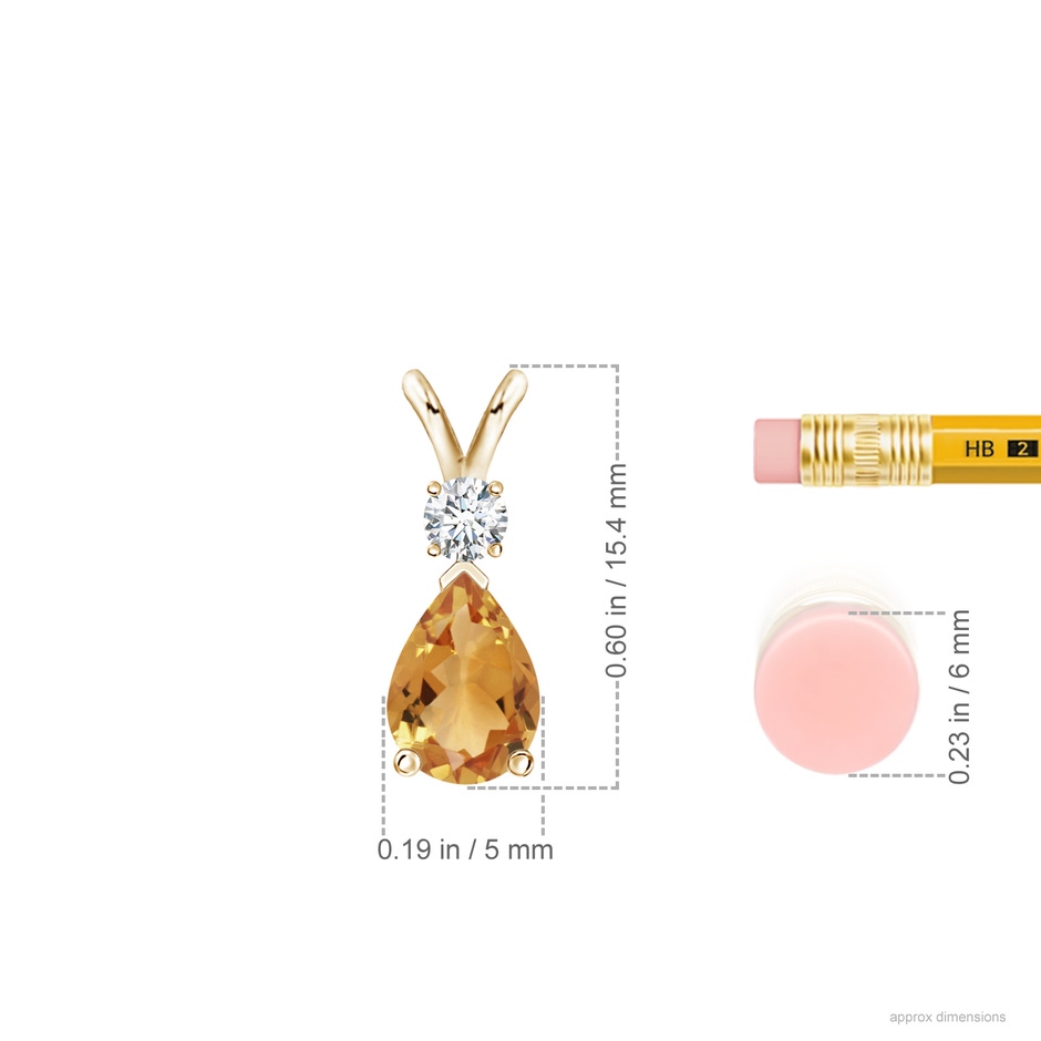7x5mm A Prong-Set Citrine Teardrop V-Bale Pendant with Diamond in Yellow Gold ruler