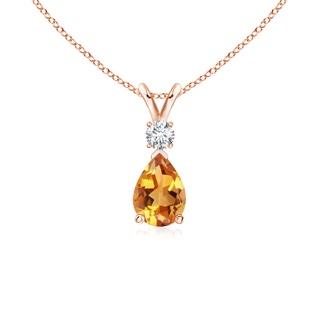 7x5mm AA Prong-Set Citrine Teardrop V-Bale Pendant with Diamond in 9K Rose Gold