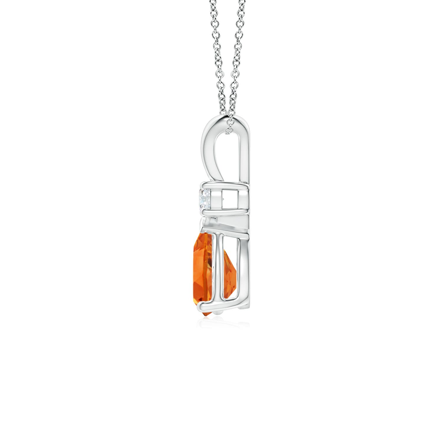 7x5mm AAAA Prong-Set Citrine Teardrop V-Bale Pendant with Diamond in 18K White Gold