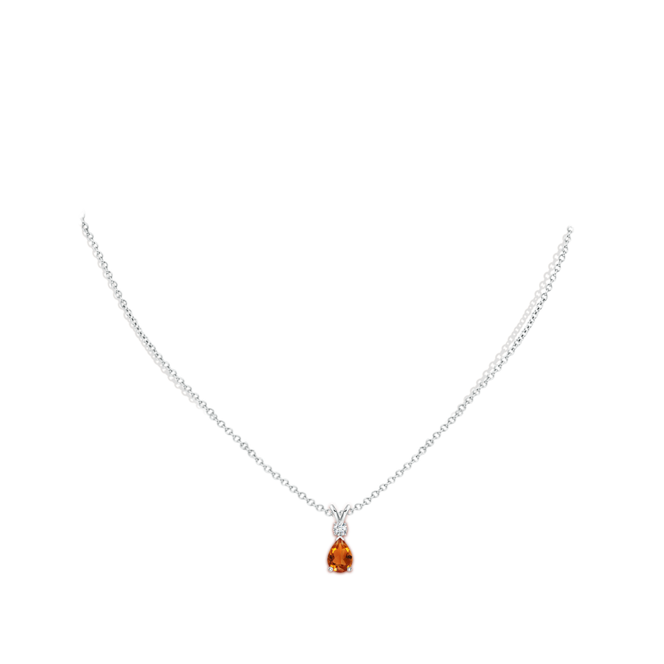7x5mm AAAA Prong-Set Citrine Teardrop V-Bale Pendant with Diamond in P950 Platinum pen