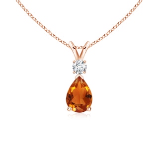 7x5mm AAAA Citrine Teardrop Pendant with Diamond in Rose Gold