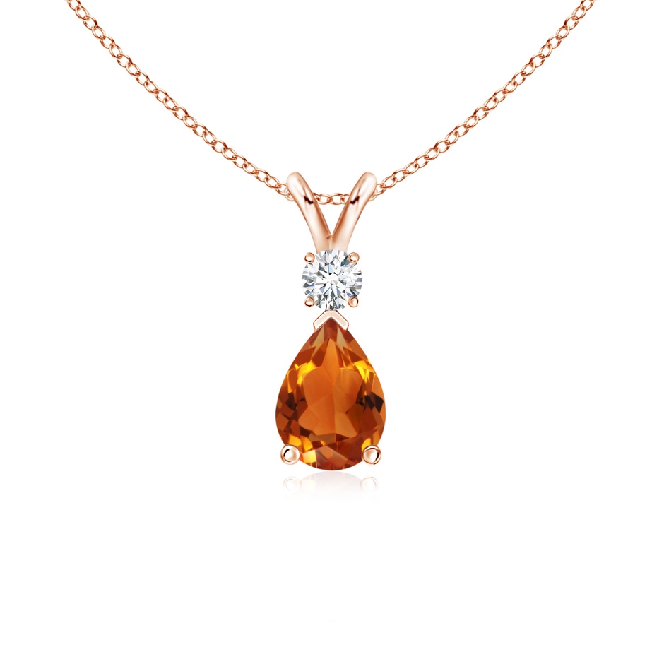 7x5mm AAAA Prong-Set Citrine Teardrop V-Bale Pendant with Diamond in Rose Gold 