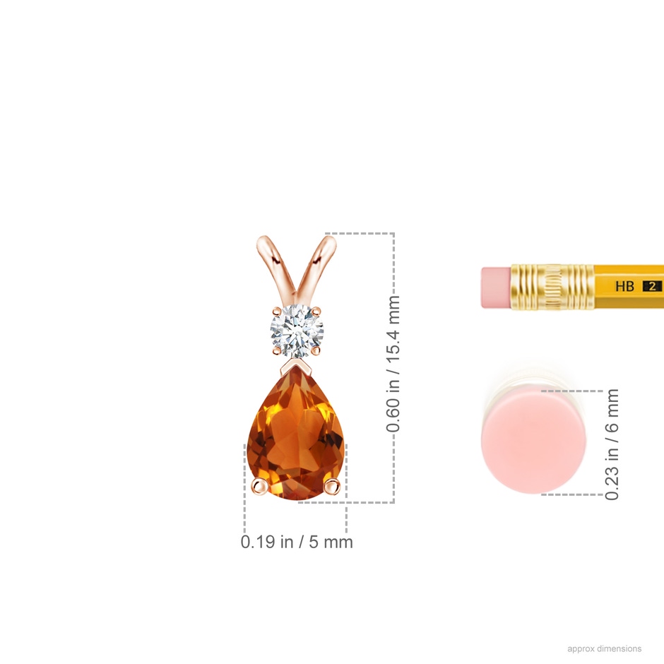 7x5mm AAAA Prong-Set Citrine Teardrop V-Bale Pendant with Diamond in Rose Gold ruler