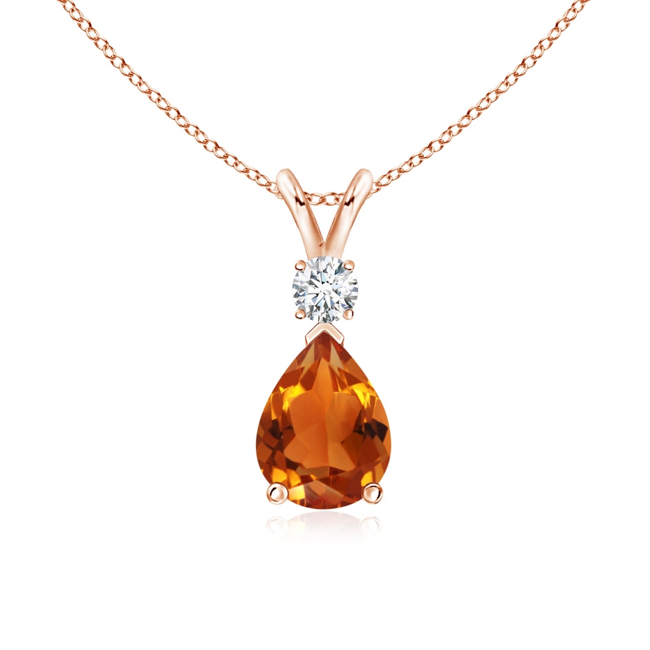8x6mm AAAA Prong-Set Citrine Teardrop V-Bale Pendant with Diamond in Rose Gold 