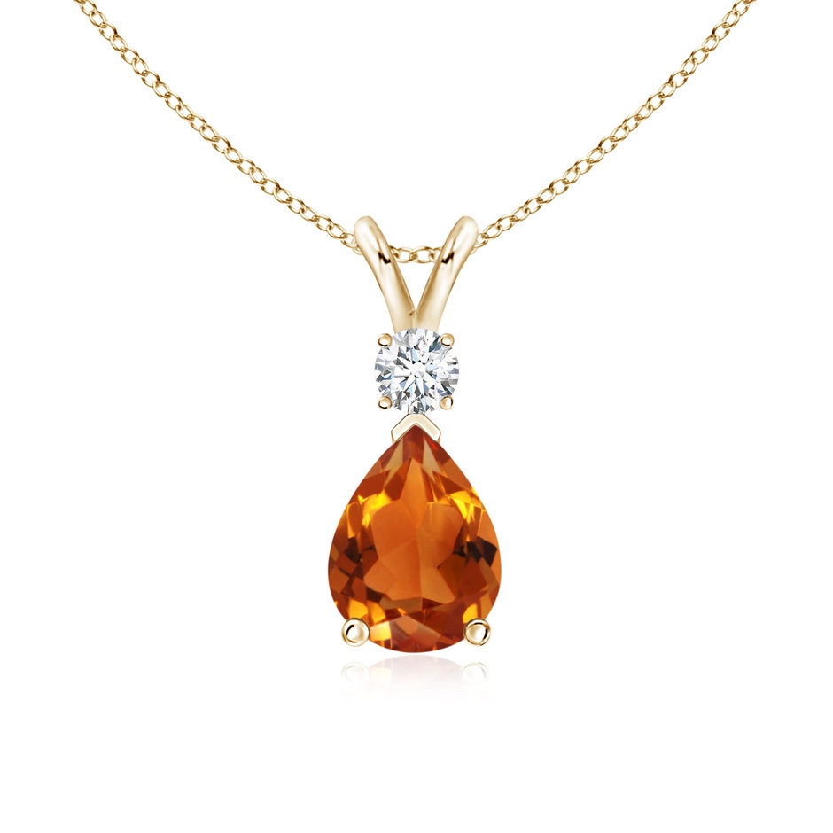 8x6mm AAAA Citrine Teardrop Pendant with Diamond in Yellow Gold 