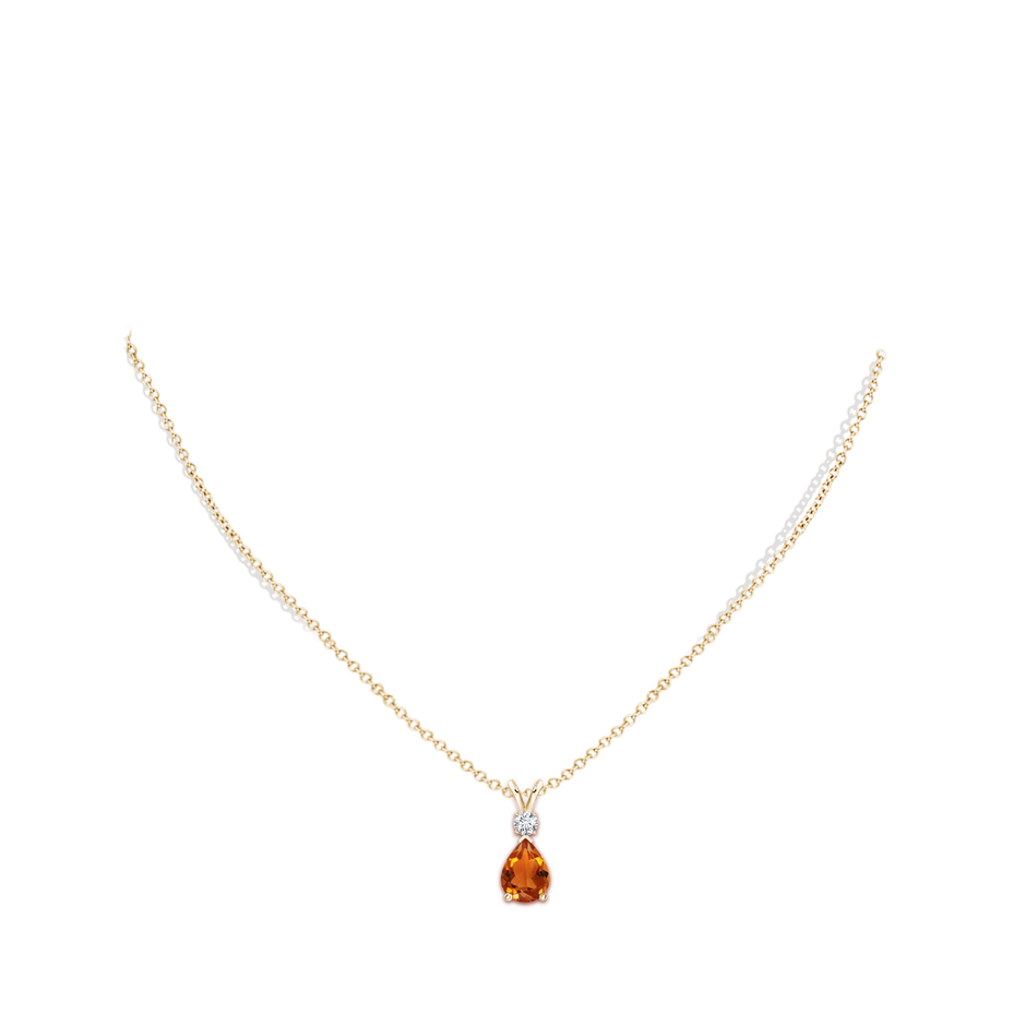 8x6mm AAAA Citrine Teardrop Pendant with Diamond in Yellow Gold body-neck