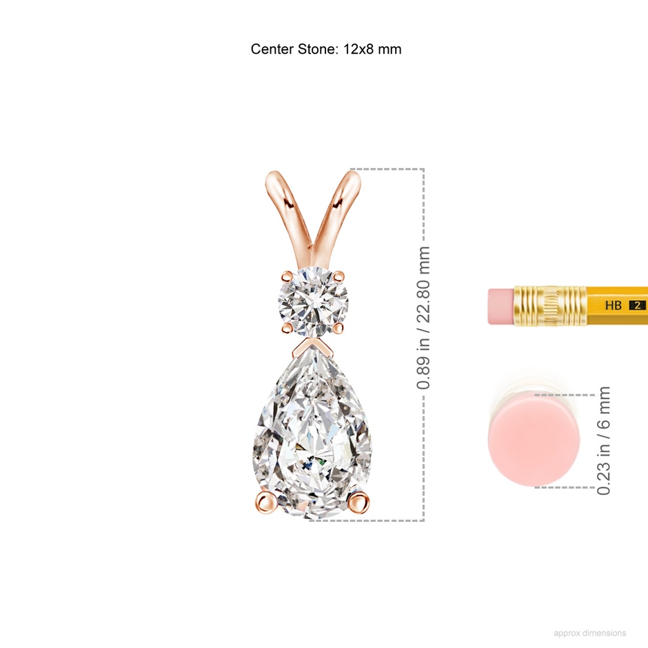 12x8mm IJI1I2 Diamond Teardrop Pendant with Diamond Accent in Rose Gold ruler