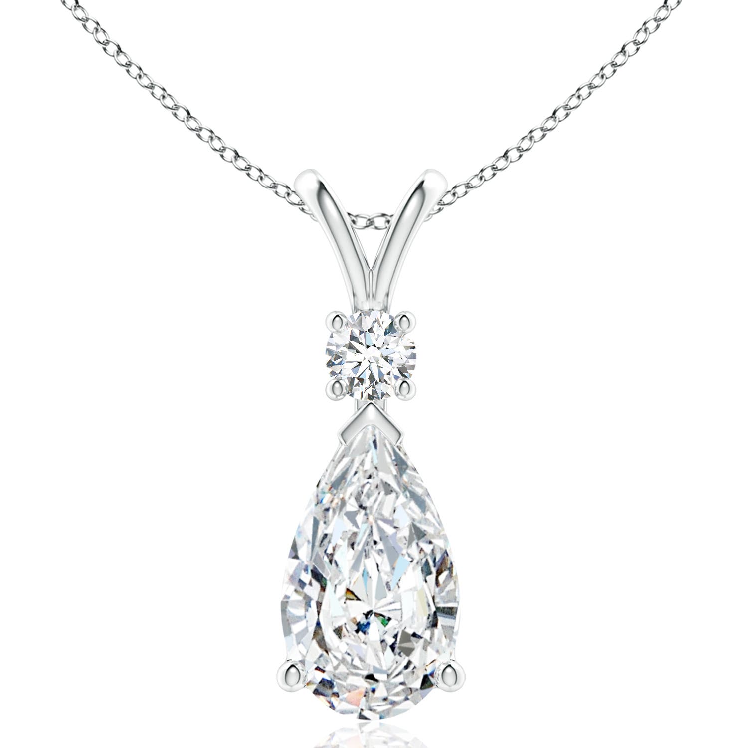 Angara 4.23 CTW Prong-Set Diamond Teardrop V-Bale Pendant in Silver
